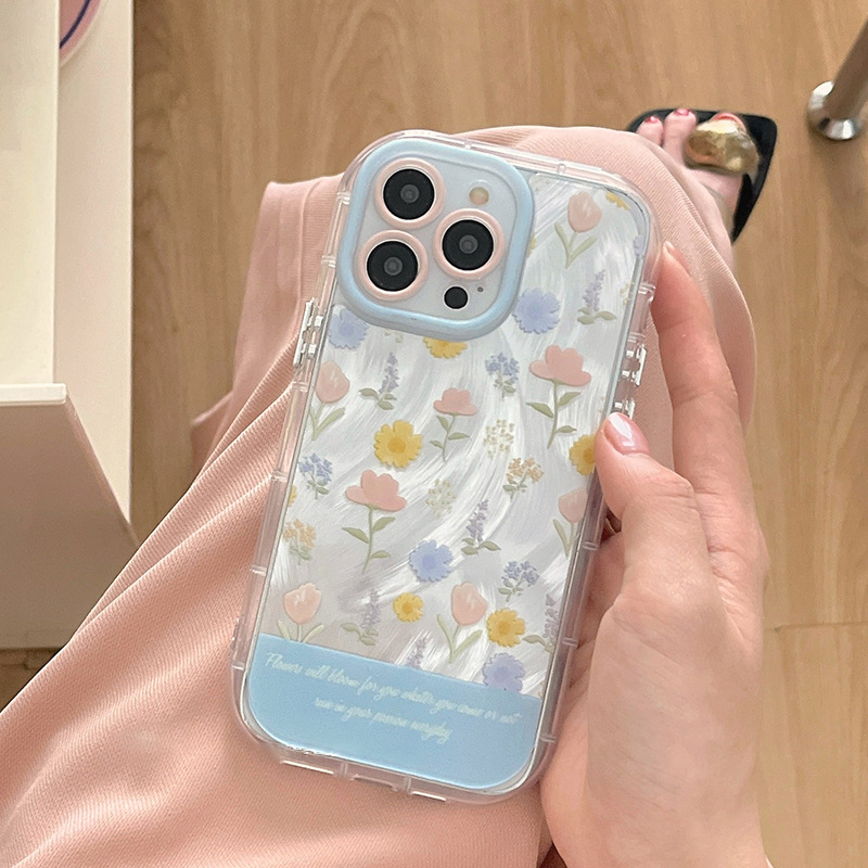 フレッシュな小さな花はリンゴ16promax携帯ケースiphone15plus羽糸クリーム14/13女を適用している
