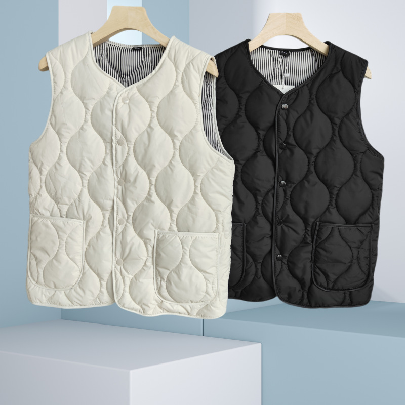 2024년 신상 중년 및 노년 여성 가을 조끼, 가볍고 얇은 다운 코튼 조끼, 패셔너블하고 세련된 겨울 조끼, 배색 디자인