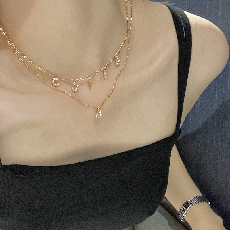 10g Weight Electroplated Gold Plating Process Basic Letter Stainless Steel Copper Zircon Pendant Necklace In Bulk