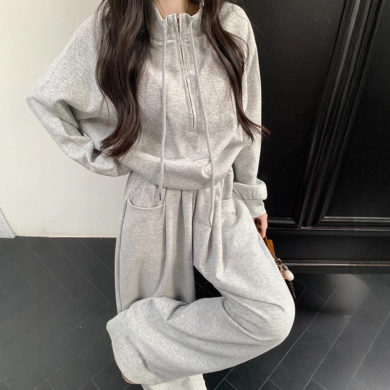 半拉链立领设计感长袖卫衣运动休闲长裤女2025秋季新款时尚套装潮|undefined