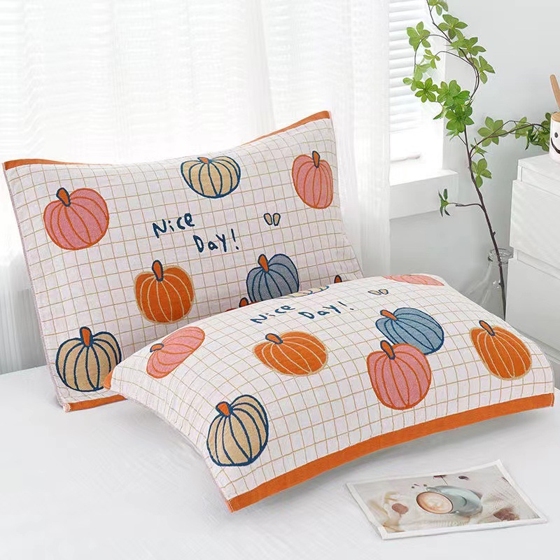 Pure cotton five-layer gauze pillow cover, one pair, pure cotton pillow cover, single plus family pillow cloth, couple pillow cover