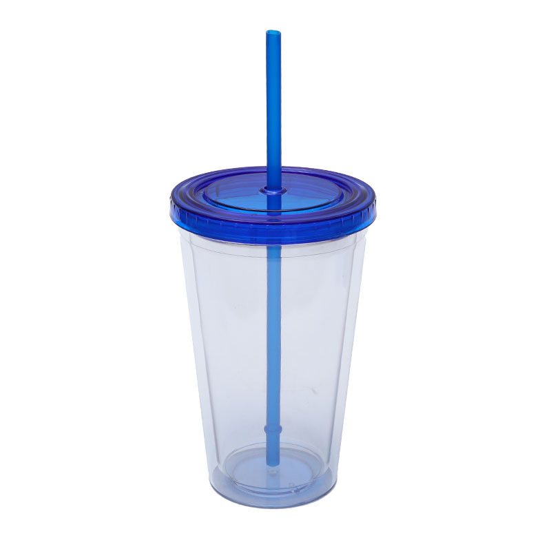 国境を越えたメーカーは二重のプラスチックストローカップを提供しています。蓋付き16オンスは色を決めてロゴカップを作ることができます|undefined