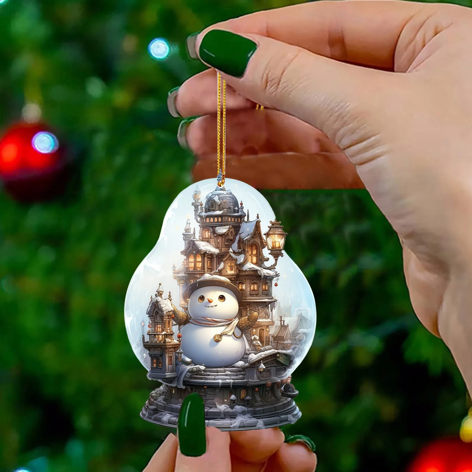 Navidad muñeco de nieve 2D acrílico bolas de vidrio adornamiento estilo único copo de nieve decoración hermosa esfera colgante colgante