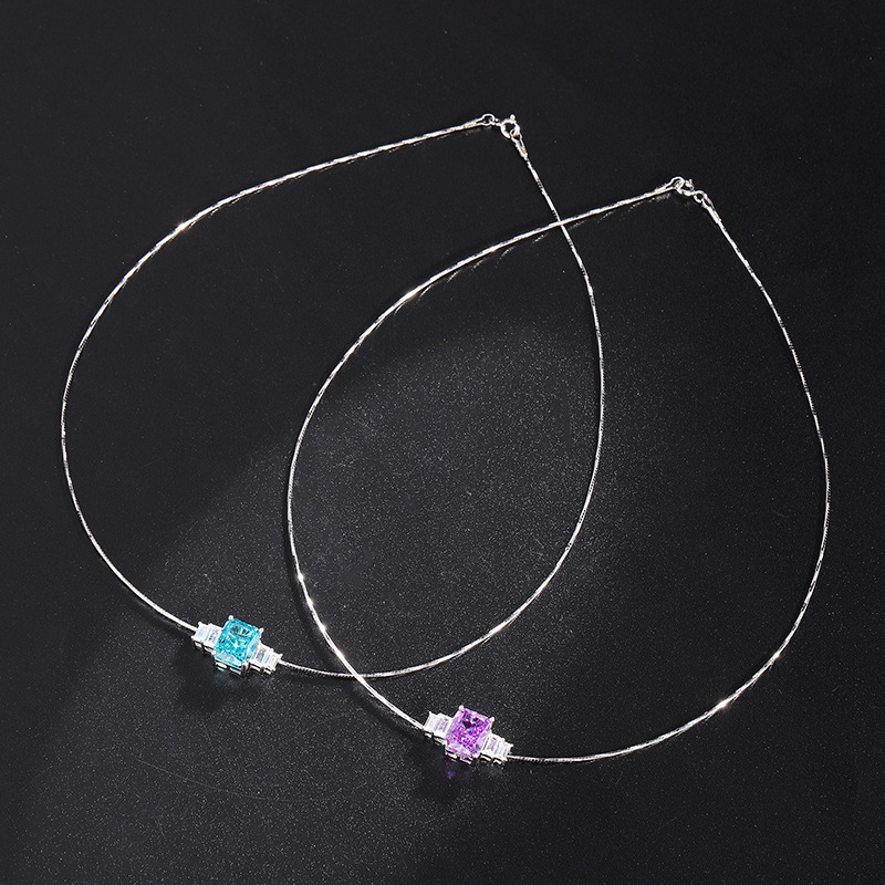 Zhuang Sheng joyería nueva S925 todo el cuerpo de plata la venta caliente alto carbono diamante clavícula cadena temperamento colgante collar principal piedra 8*10