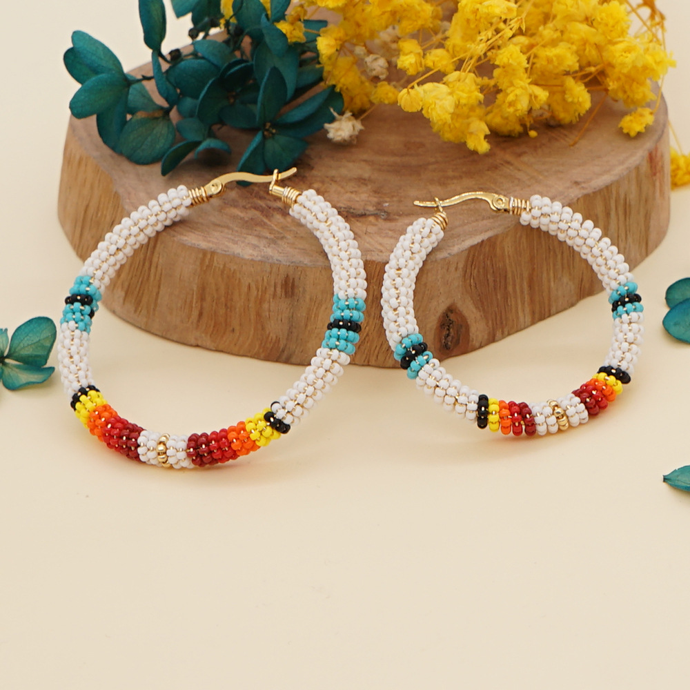 Bohemian Big Hoop Earrings Temperament Miyuki Color Rice Bead Earring display picture 4