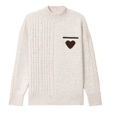 年轻款秋冬新款2025圆领长袖口袋爱心纯色宽松针织麻花套头衫女士，女装针织衫/毛衣，妃慕昵服饰