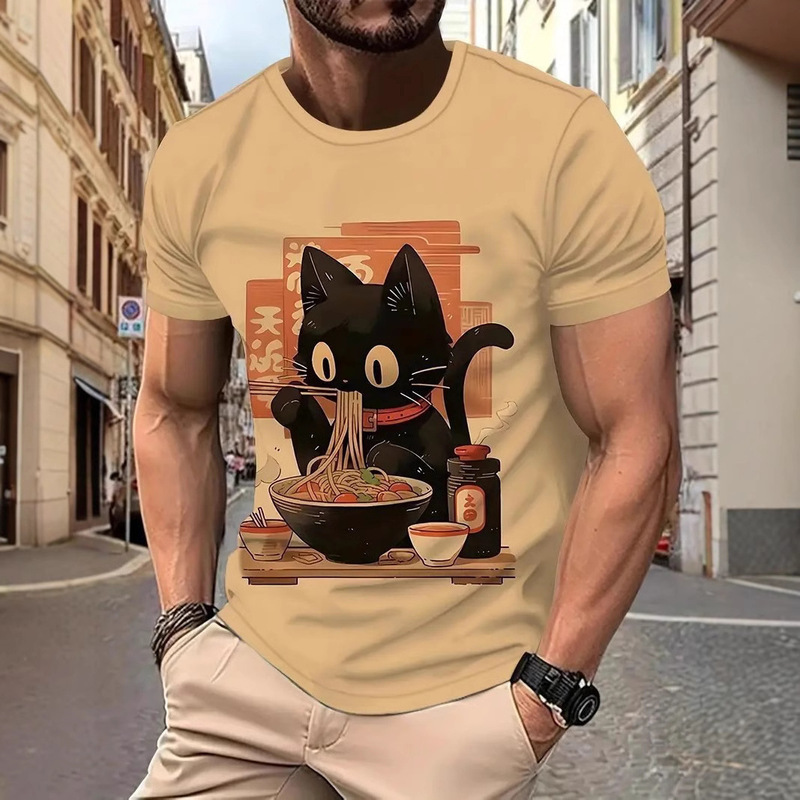 temu 跨境電子商取引半袖 3D デジタル印刷アニマルプリント Tシャツ夏ラウンドネックメンズトップスポーツとレジャー|undefined