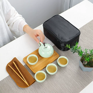 定窑旅行茶具套装西施壶一壶二杯四杯配茶盘家用简约便携可印logo