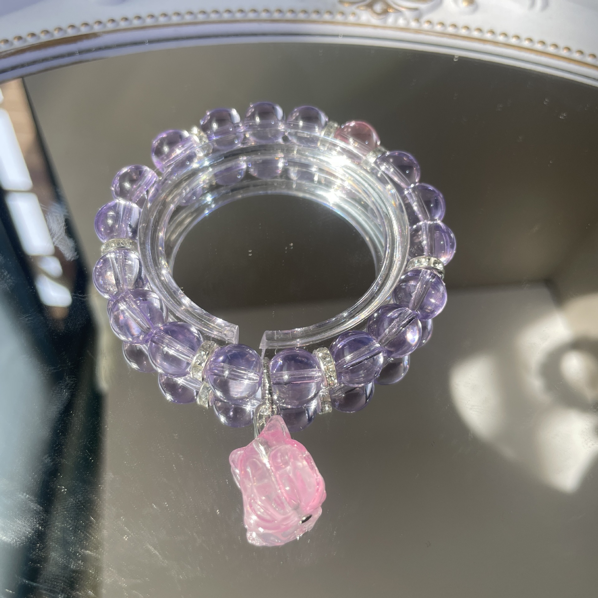 S244-라이트 퍼플 옥 여우 유리 팔찌#SZ863용