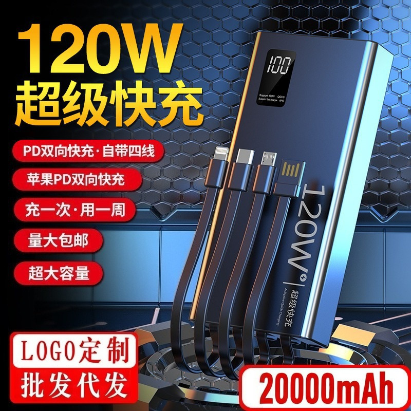 Power Bank with 3C Certification, 20000 Mah, Kc Certification, Large Capacity, Pd120W Fast Charging, Comes with Cable, Portable Power Supply
