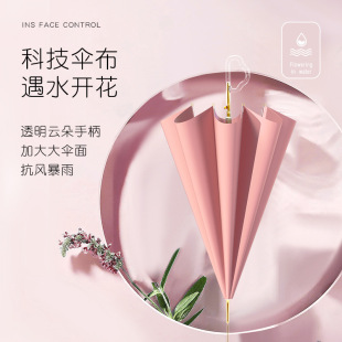 Flowering When Exposed to Water, Long-Handled Umbrella with Cloud Handle, Straight Umbrella for Women, Small Fresh, Automatic, High-Looking, Anti-Manual Long-Handled Umbrella