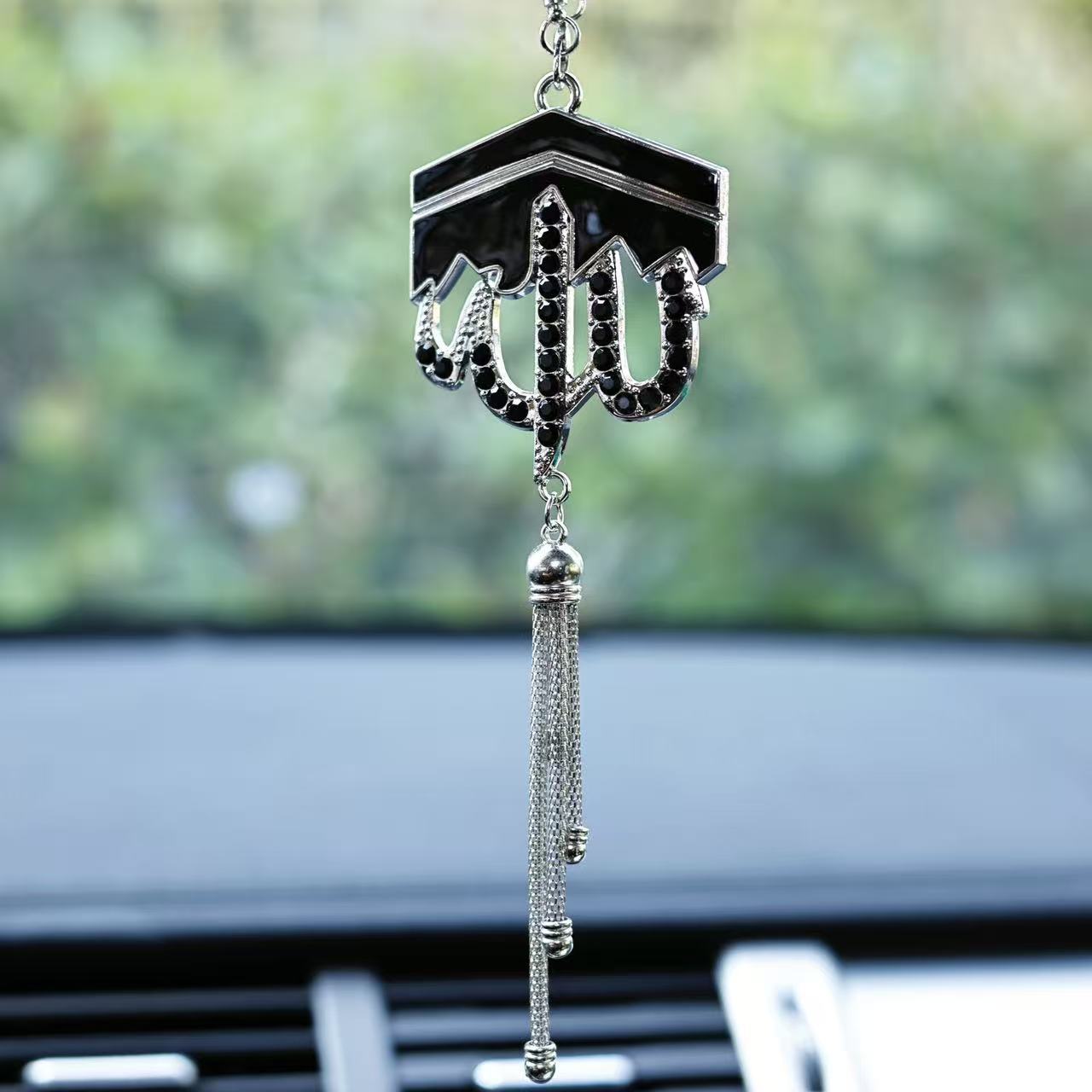 Cross-Border Middle East and Southeast Asia Zinc Alloy Tianfang Zunming Diamond-Encrusted Hollow Design Car Rearview Mirror Pendant Car Hanging Accessory Manufacturer