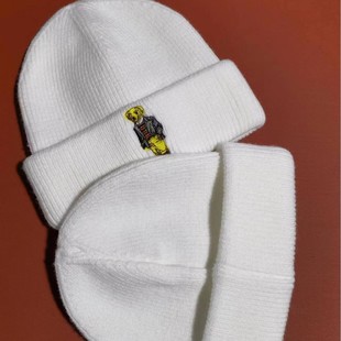 Lotte Trendy Japanese and Korean New Fashion Popular Po Bear Embroidered Woolen Hat Trendy Casual Men's and Women's Casual Hats