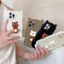 立体小熊耳朵指环扣适用iPhone14pro max苹果15手机壳13/12软壳16
