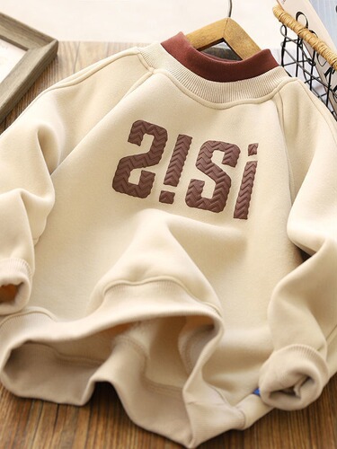Children's unisex plush mid-layer cool Han-style letter print hoodie