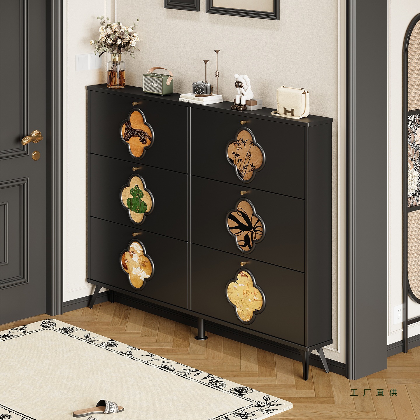 Vintage-Style Shoe Cabinet for Home Entrance, 2026 New Model, Retro Black Entryway Cabinet with Flip-Top Storage Shoe Rack