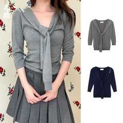 Nanyou ニッチ女性服卸売 25 夏カレッジスタイルエレガントな気質デザインレースアップボンネットニットトップ