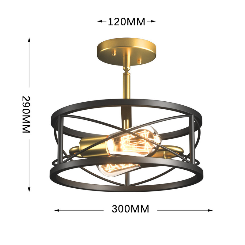 Cross-Border American-Style Lighting Amazon Retro Ceiling Lamp Industrial Style Bedroom Chandelier Semi-Embedded Lamp Bedroom Lamp
