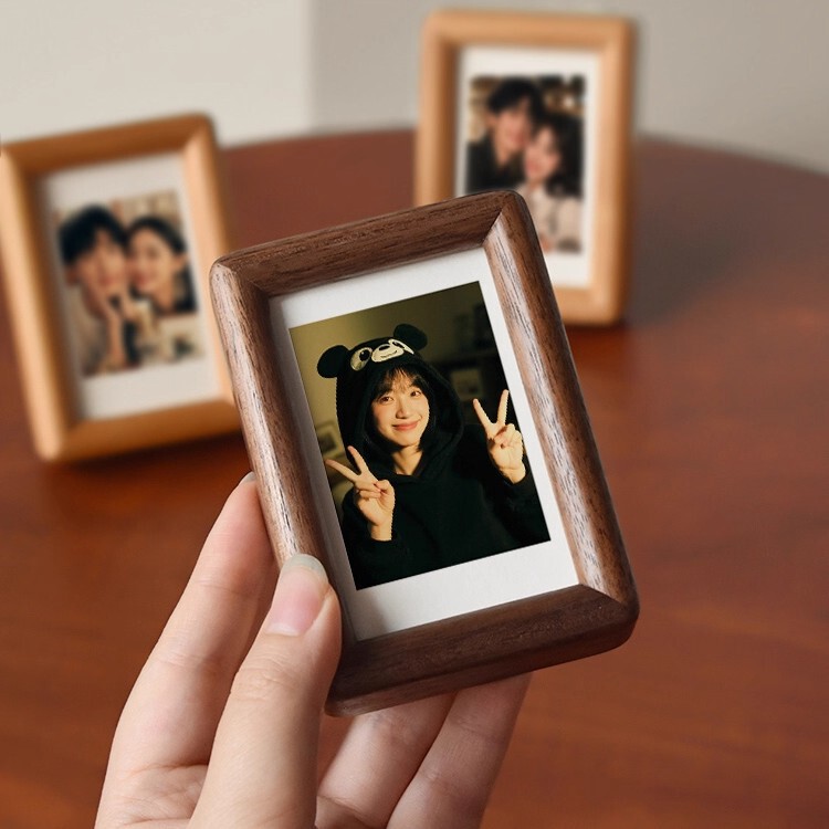 Polaroid Photo Frame Refrigerator Magnet Display Stand Mini 3inch Solid Wood Mortise and Tenon Wall-Mounted Magnetic Black Walnut Picture Frame