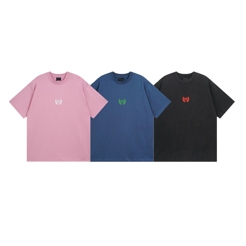 B home high version 2024 new Paris wheat letters LOGO chest embroidery washing water plus size loose short sleeve T-shirt