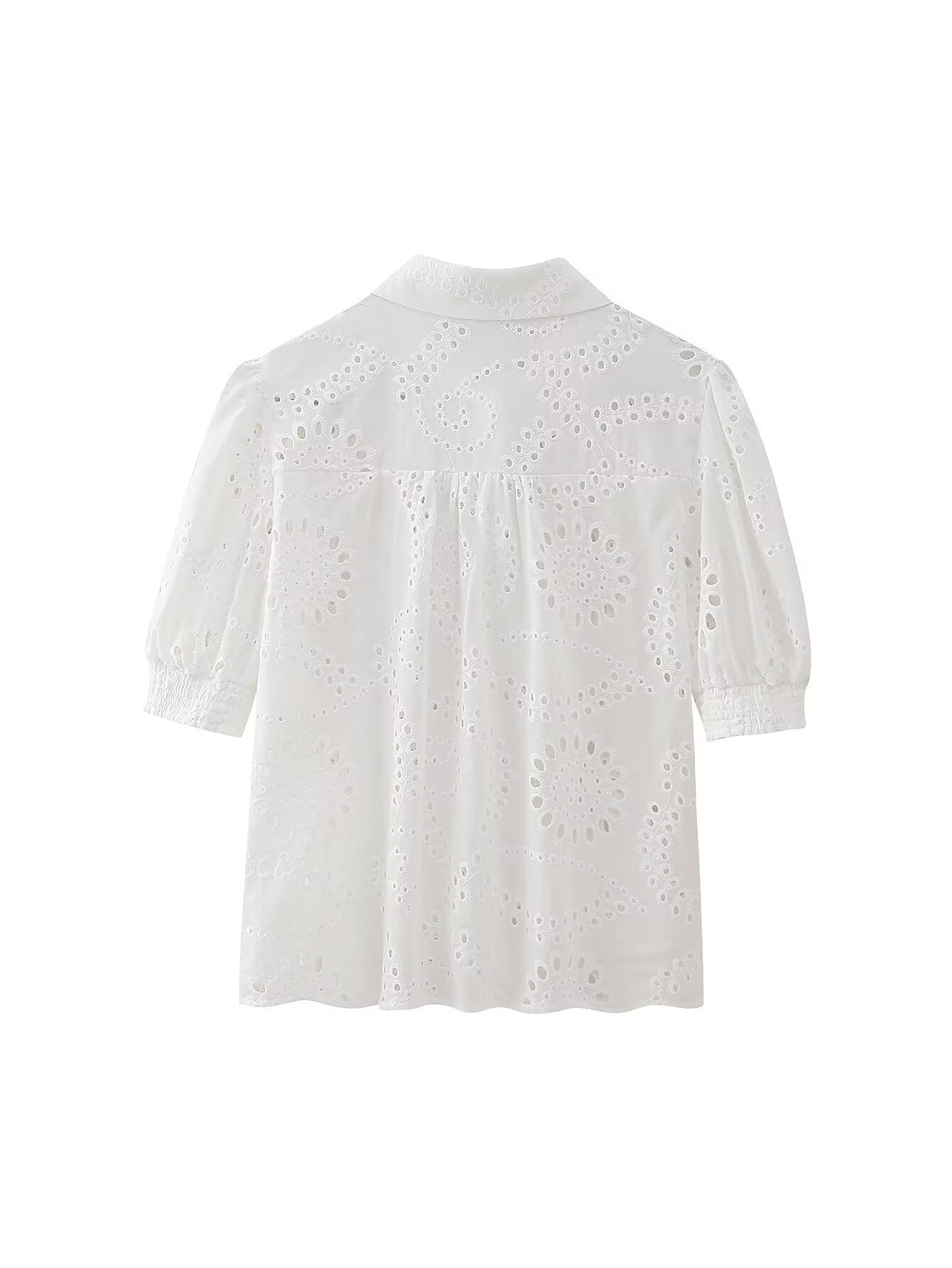 Cross-border Women's 2024 Spring and Summer New European and American Style Fashion Embroidery Hollow Puff Sleeve Lel Shirt Top for Women