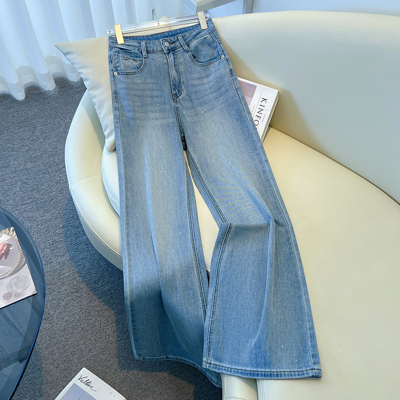 Diamond-encrusted Micro-lar Jeans Women's Summer 2025 New Explosions High Waist Loose Barrel-lar Pants Small Slim Flared Pants