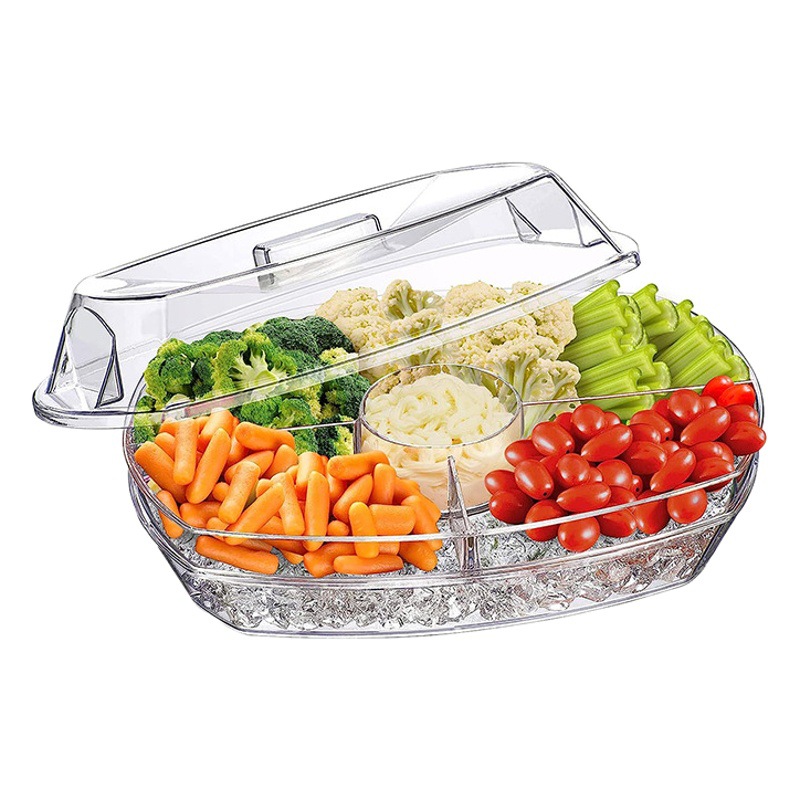 Amazon bandeja de frutas de hielo transfronterizo verdura doble capa transparente plato de fruta de plástico europeo plato de fiesta de comida