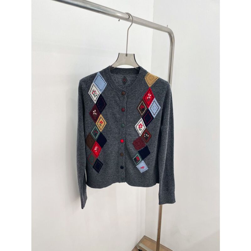 Cross-Border Foreign Trade |   Ceiling 100% Cashmere Er Home Retro Colorful Quilted Flower Jacquard Knitwear