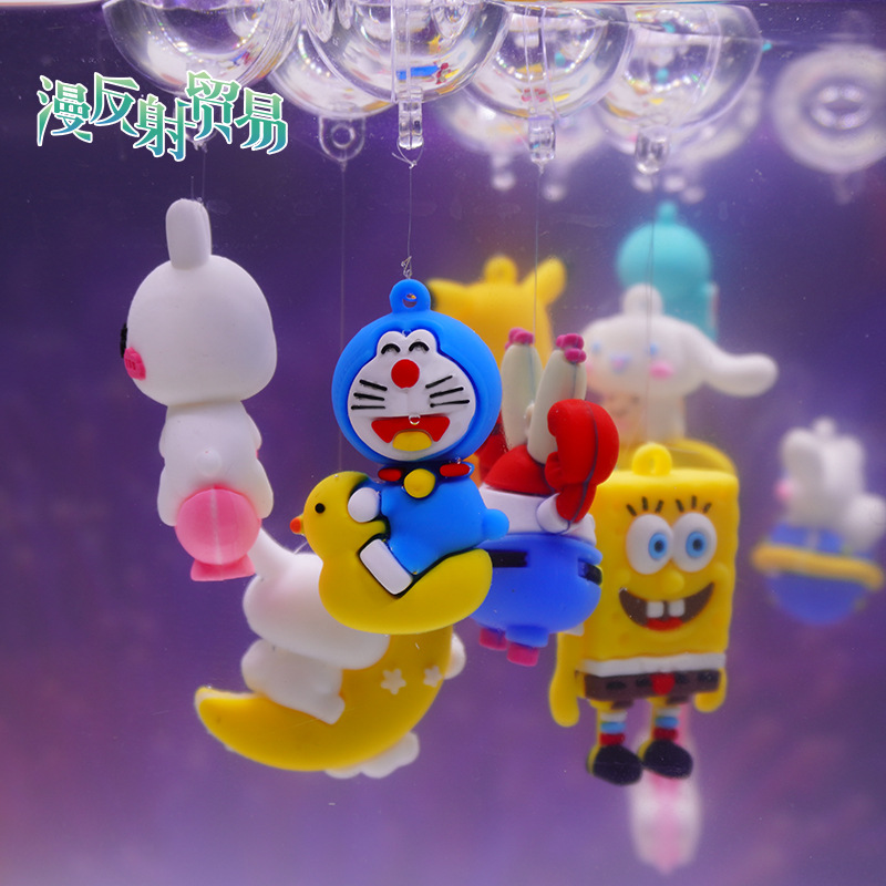 Silicona Bob Esponja Dibujos animados colgante flotante pecera buzo azul gordo pato rojo astronauta decoración de paisaje