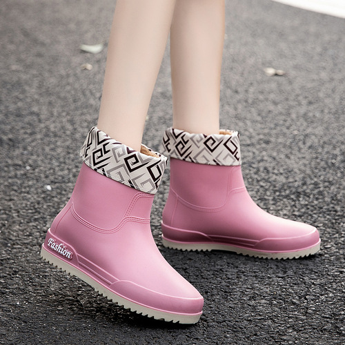 New cute candy color women's plush rain boots, women's mid-calf autumn and winter warm adult fashion rain boots for women