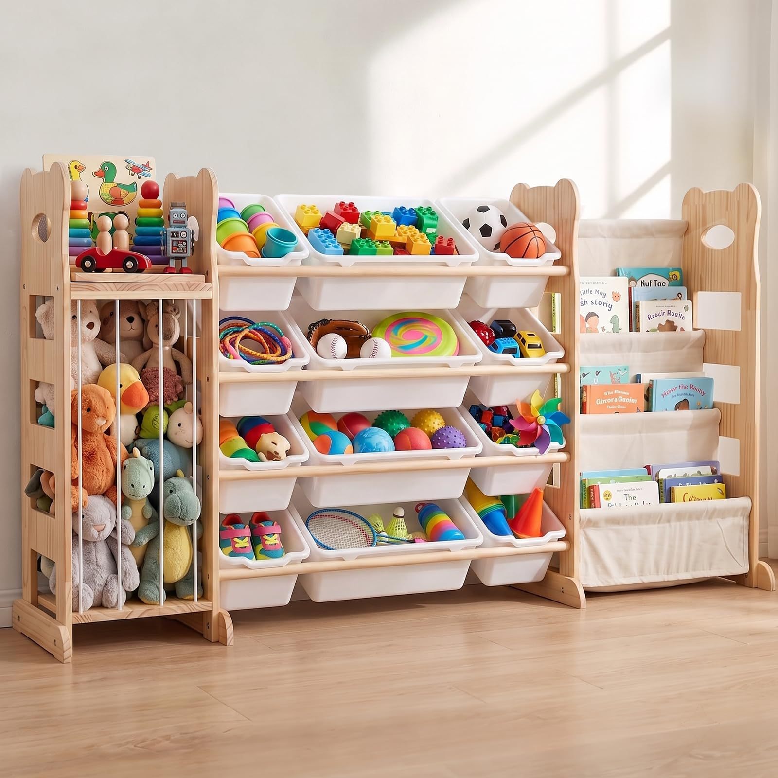 Yeni Çapraz Sınır Masif Ağaç Montessori Anaokulu Çok Katmanlı Saklama Rafı Resimli Kitap Rafı Çocuk Kitap Rafı Oyuncak Saklama Rafı