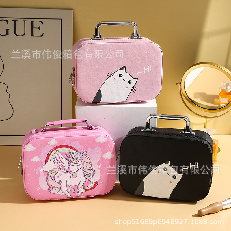 现货手提新款学生可爱卡通化妆箱桌面整理收纳化妆品包装化妆箱