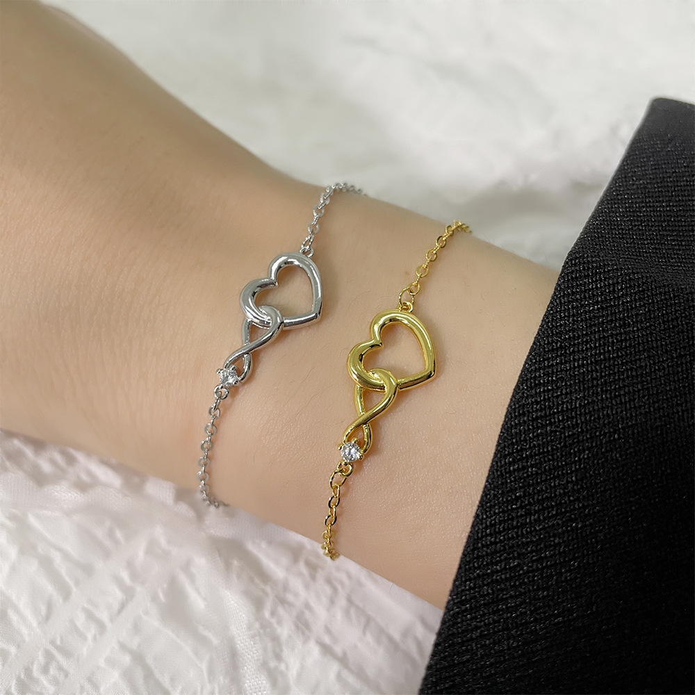 Pulsera infinito corazón, circonita incrustada, estilo europeo/americano, lujo ligero