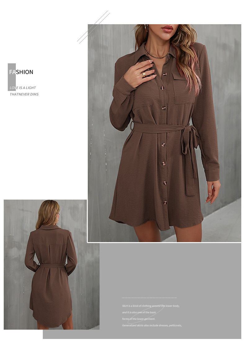 Rochie cămașă dama cu cordon în talie și guler pentru toamnă_voghion.com