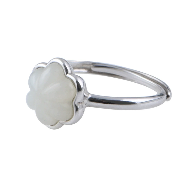 Retro fashionable adjustable nail decoration, ring jade, silver 925 sample, wholesale