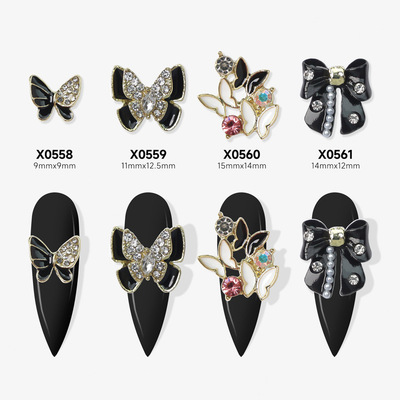 new pattern Nail enhancement alloy Jewelry Drip butterfly Full bore Strobe bow Cross border Nail Drill black and white nail decorate