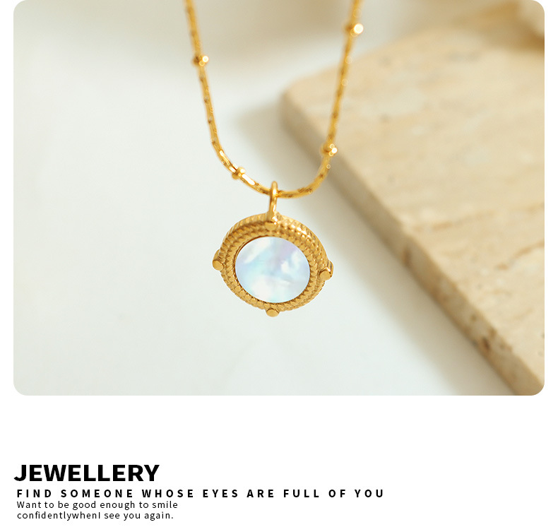 Elegant Oval Titanium Steel Plating Inlay Shell Pendant Necklace 1 Piece