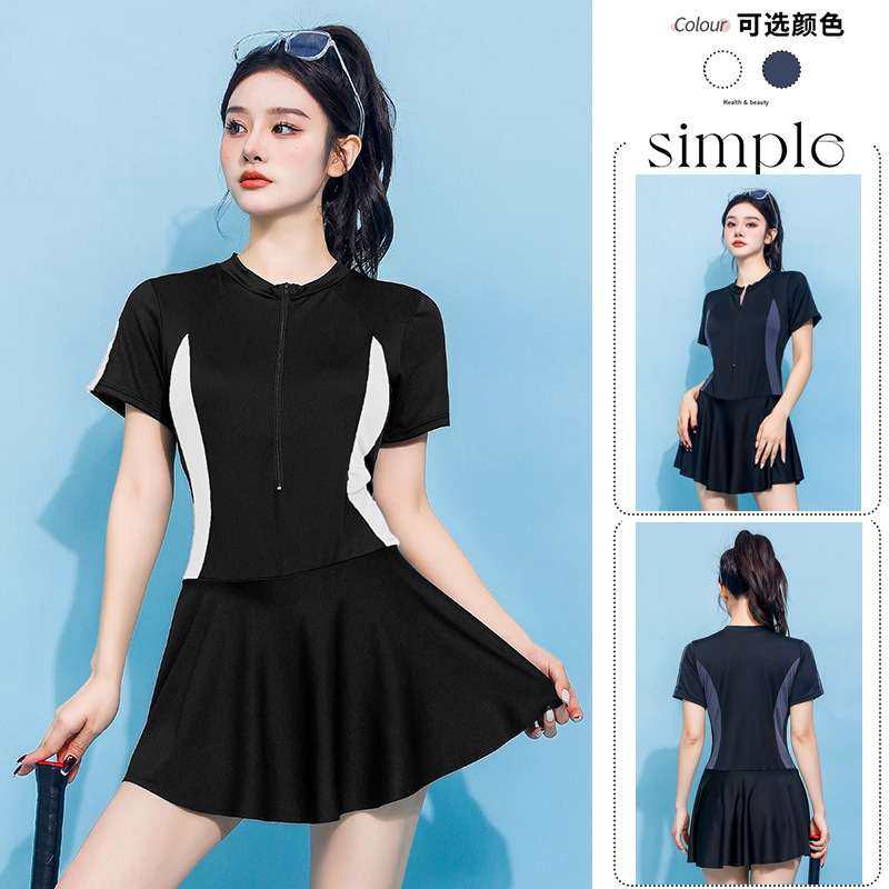 one-piece swimsuit women‘s summer skirt conservative sports style covering belly thin student sweet fresh hot spring swimsuit