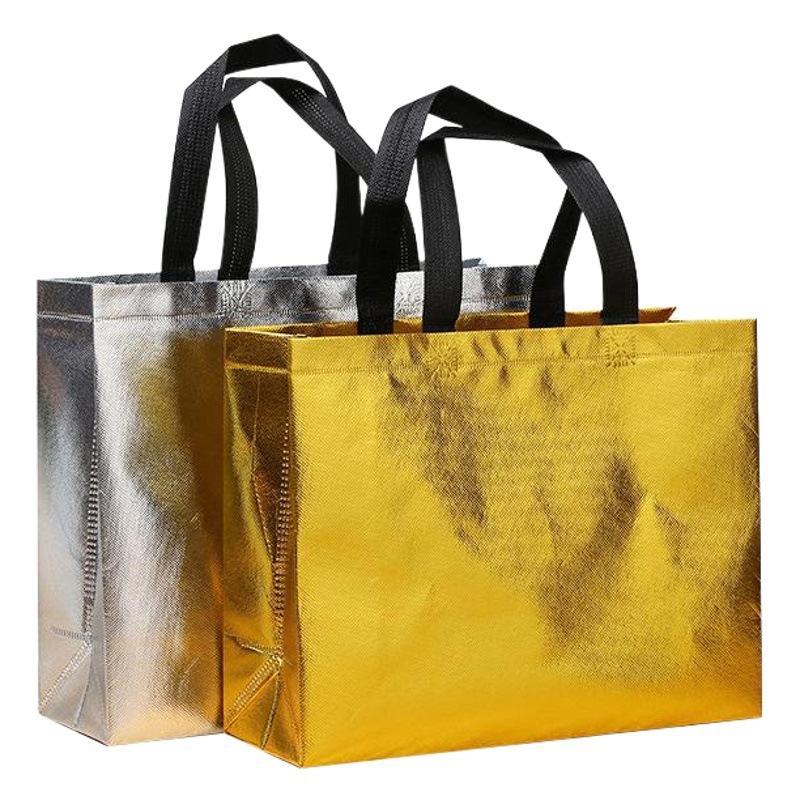 Fábrica de oro plata plegable bolso no tejido película de impresión en color bolso no tejido bolsa de láser bolsa de regalo