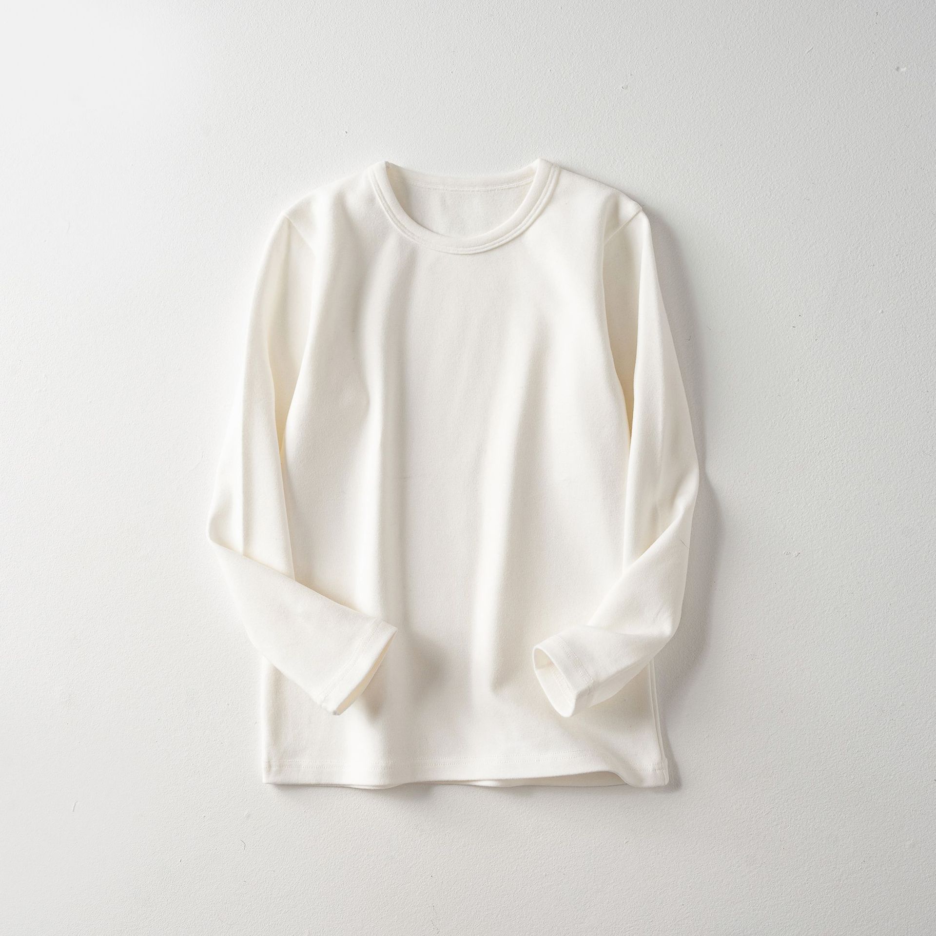 Camiseta interior térmica gruesa de forro polar para niños, top de manga larga con cuello redondo de color liso para niñas y niños, ropa interior térmica.