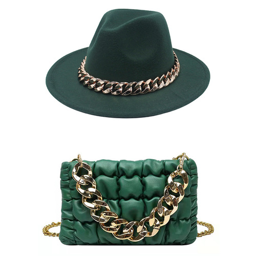New European and American-style top hat—cross-border gold acrylic chain jazz cap with an Instagram-worthy felt hat, perfect for women's crossbody bags.