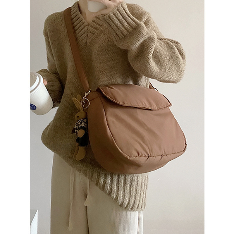 Tas Dames 2021 Nieuwe Zachte Eenvoudige All-match Flap Trekkoord Wolken Katoenen Canvas Tas Schouder Crossbody Tas Trendy_voghion.com