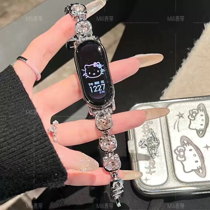Подходящий для Xiaomi Mi Band 10 NFC версия кошка инкрустированная бриллиантами металл 9Pro ремешок 678 нарукавник Кэти Redmi Watch4