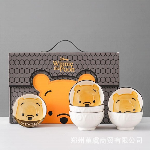 Pocahontas Winnie the Pooh 10-Piece Ceramic Bowl, Plate, and Spoon Tableware Set Creative Cartoon Event Gift