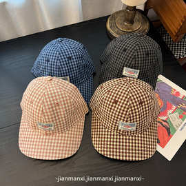 春夏平檐千鸟格格纹潮牌短檐棒球帽男女学院风街头户外鸭舌帽批发