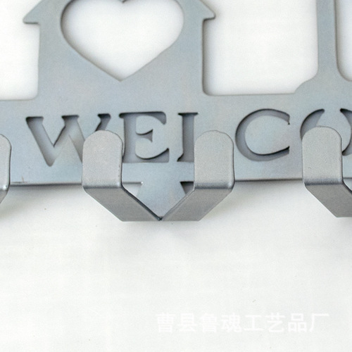 Retro Wall Iron Key Hook Household Door Behind Coat Hook Storage Shelf Silver Single Row Adhesive Hook Decor