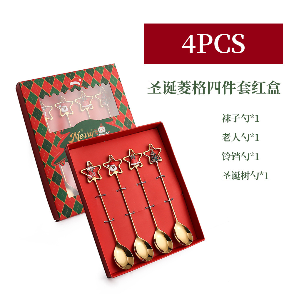 W juego de cuchara de Navidad transfronteriza dibujos animados lindo divertido muñeco de nieve cuchara postre de Navidad creativo cuchara tenedor vajilla de regalo