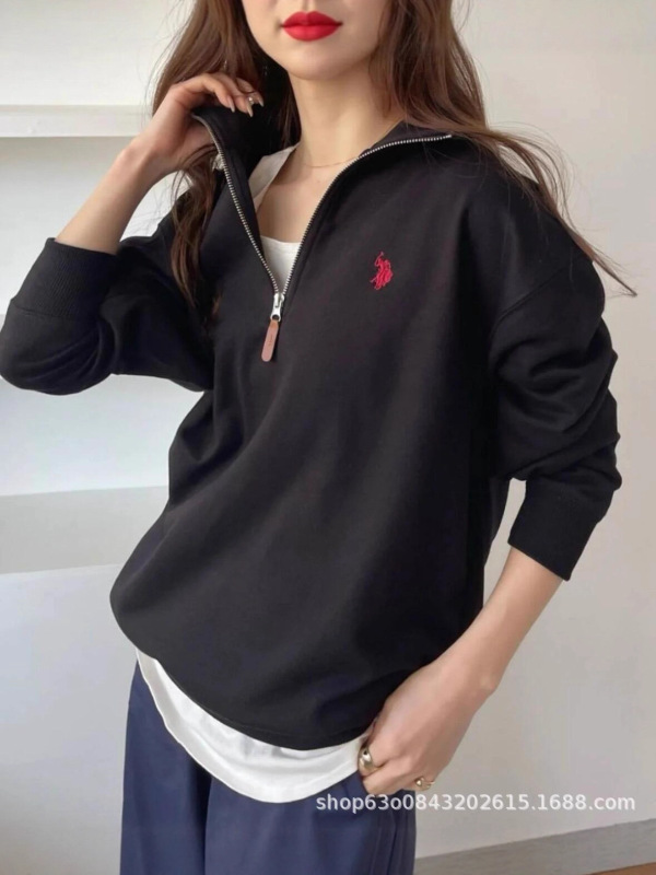 原厂高品质Ralph@拉夫刺绣小马标半拉链立领卫衣男女款纯棉上衣|undefined