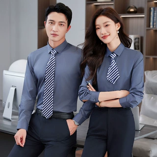 男女同款长袖衬衫房地产工作服免烫职业装正装衬衣银行刺绣logo