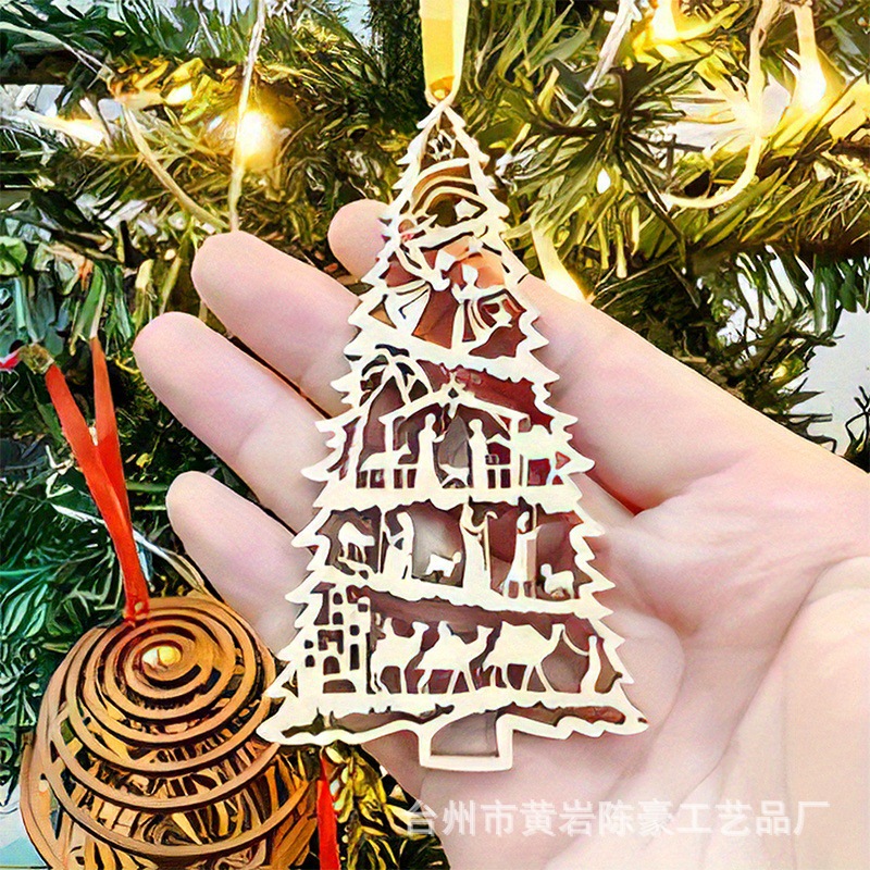 Colgante transfronterizo árbol de Navidad decoración colgante madera hueco Navidad colgante atmósfera de Navidad